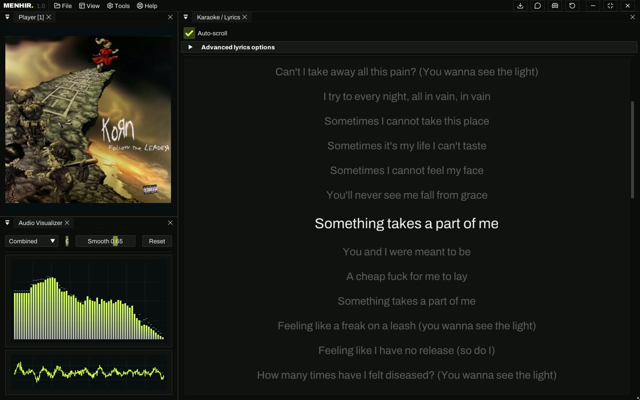 Menhir karaoke panel with synced lyrics