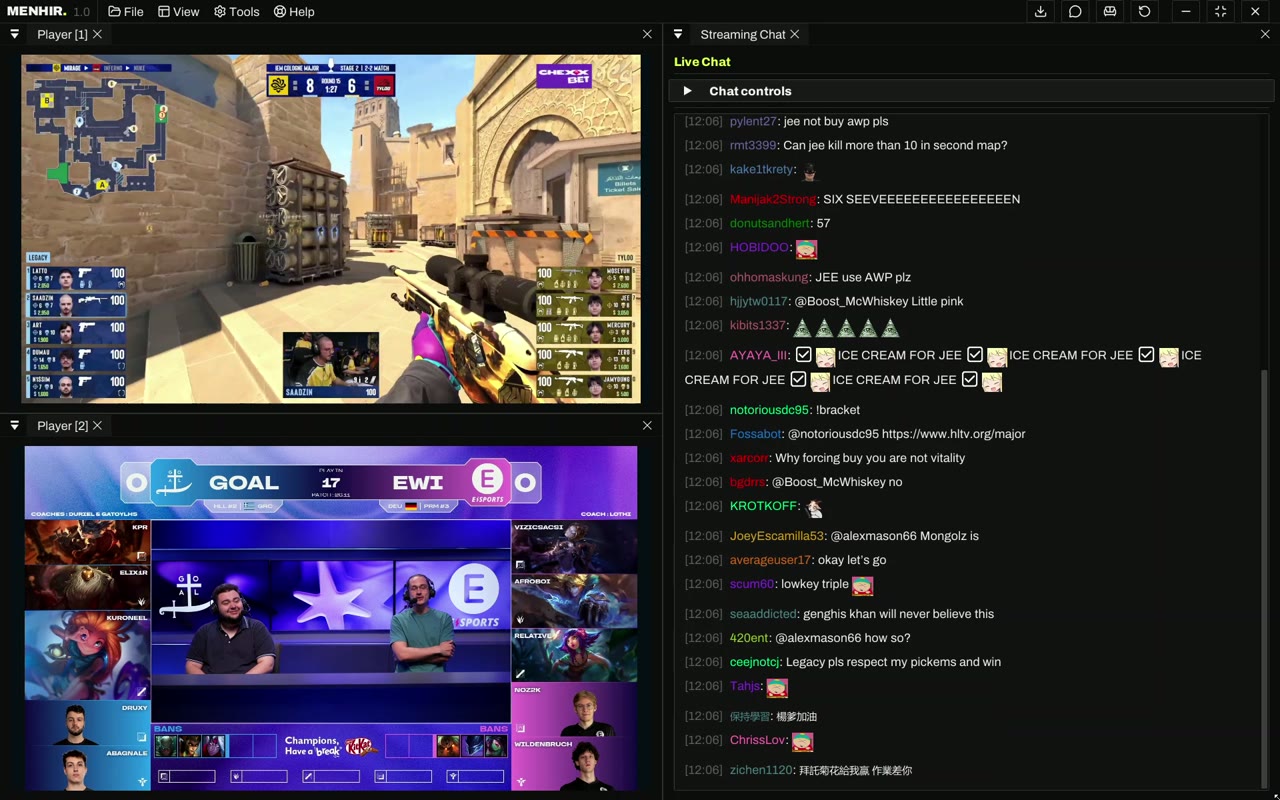 Menhir live streaming multiview with chat